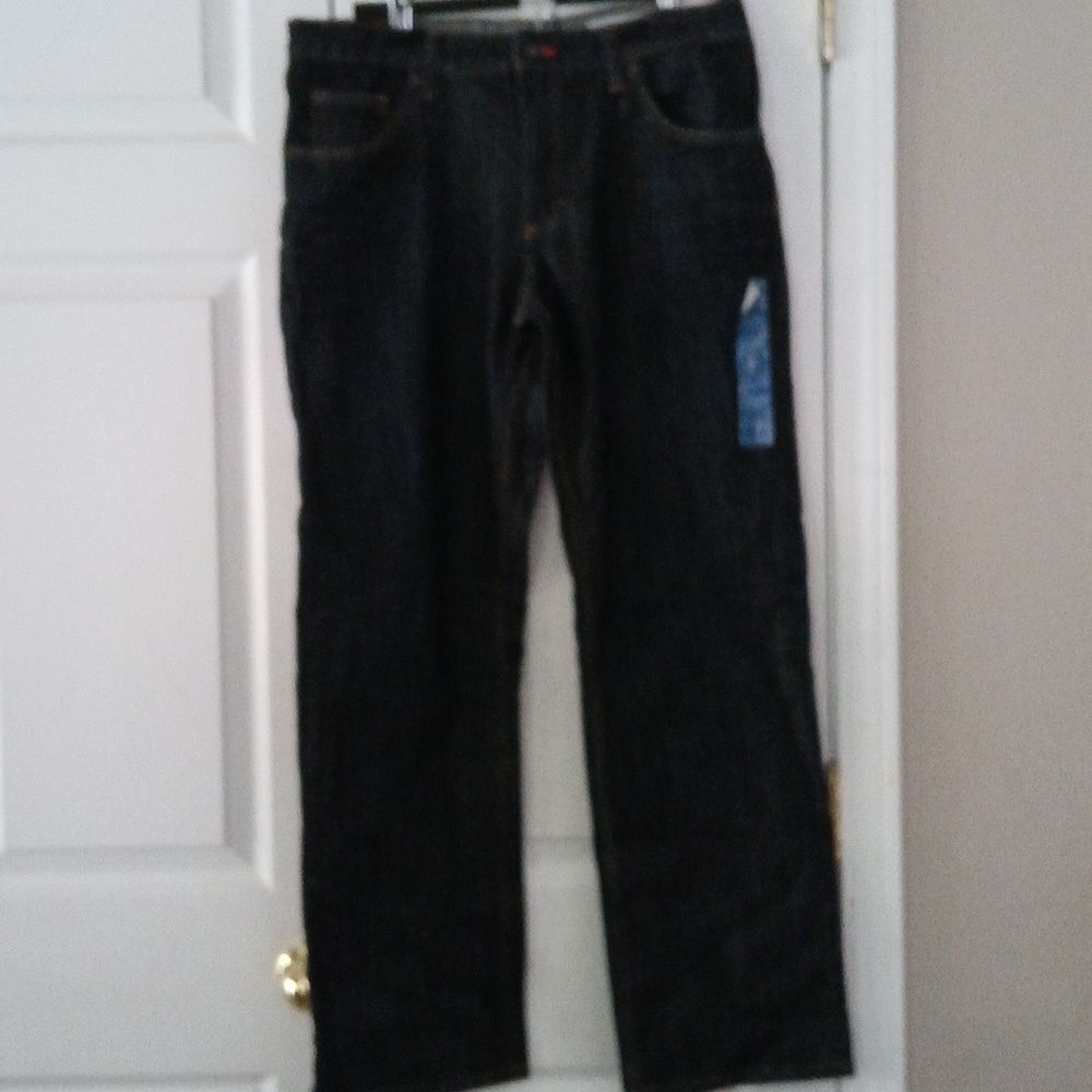 Lee Dungarees Relaxed Straight Sure to Fit Adjustable Waistband Dark Wash SZ 18